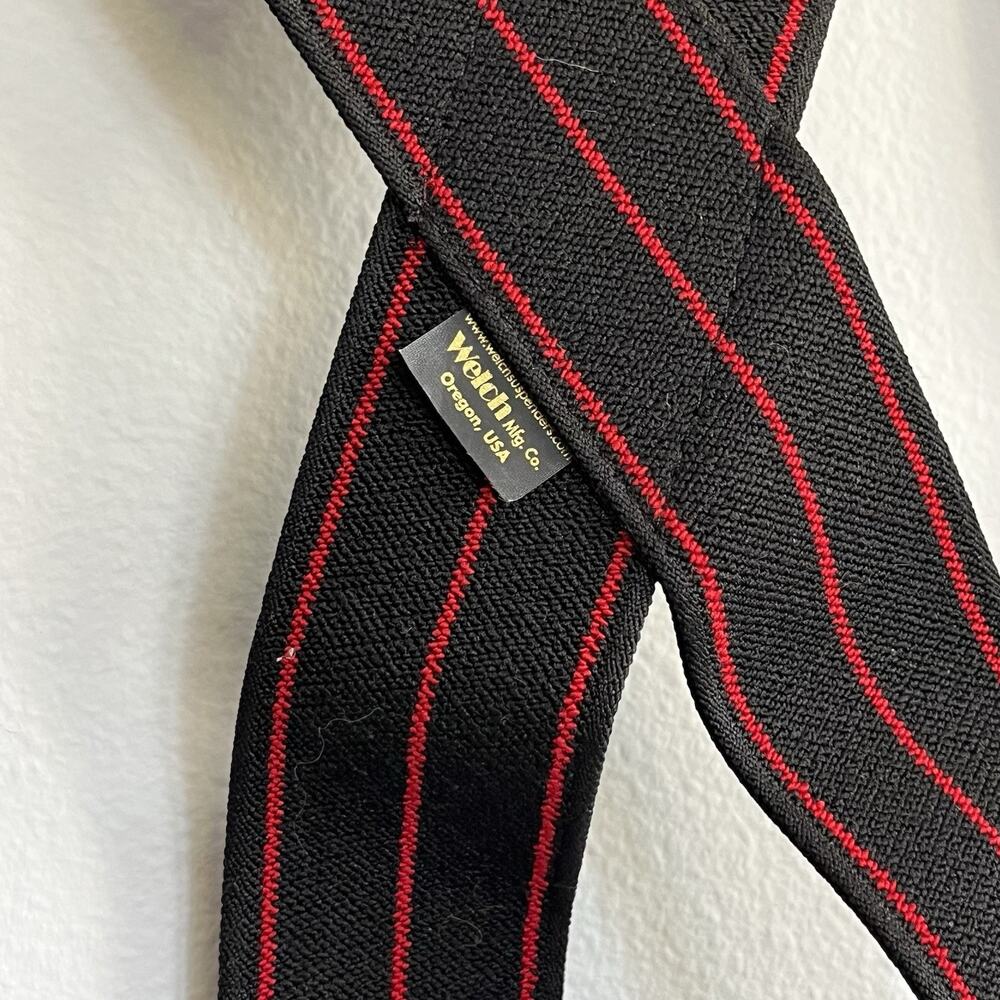 Black Red Pinstripe Suspenders Welch Work Gear Adjustable Heavy Duty ClipOn USA - Picture 5 of 5